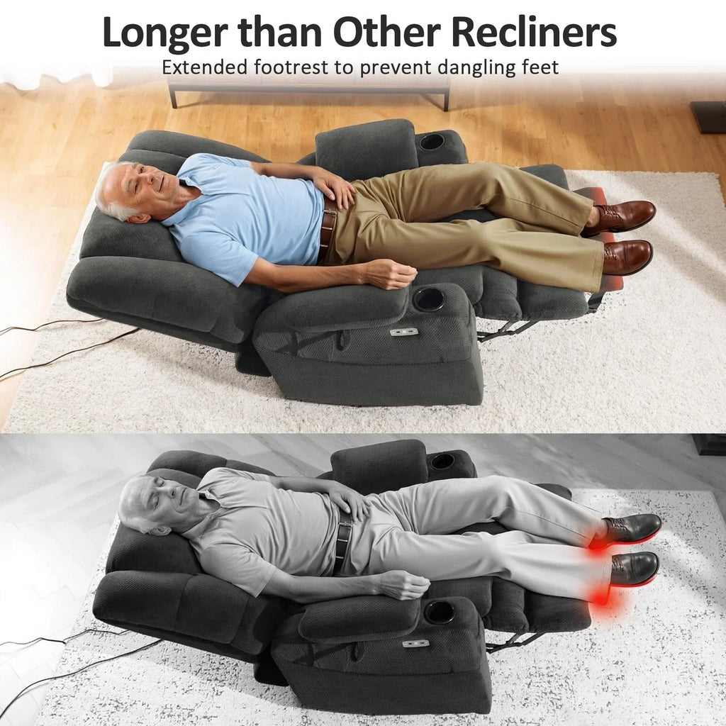 Fauteuil inclinable électrique double moteur grand et large MCombo avec massage et double chauffage pour personnes âgées de grande taille, tissu R7635