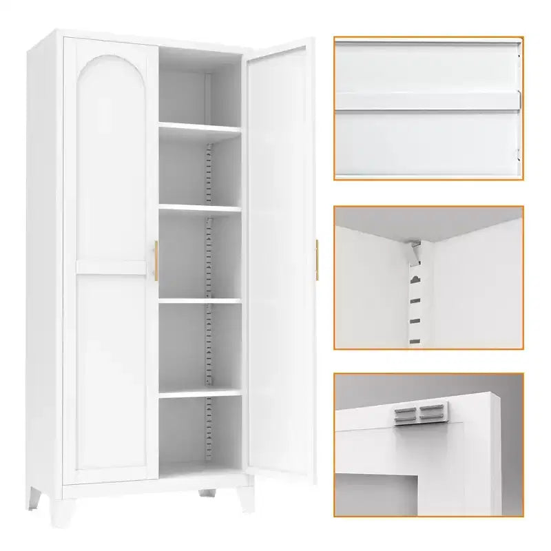 Homy Casa Meuble de rangement à 4 portes avec panneaux en rotin et étagères réglables pour salon, salle à manger ou entrée, Noir et Naturel