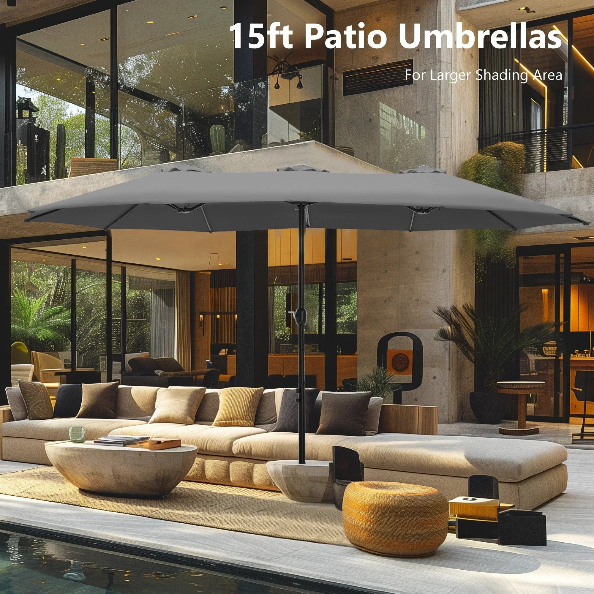 MAISON ARTS Grand Parasol Double Face de 4,5 m avec Base Incluse pour Patio