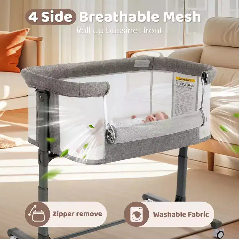 Berceau cododo à roulettes – Beige / Gris / Rose, pour 1 bébé