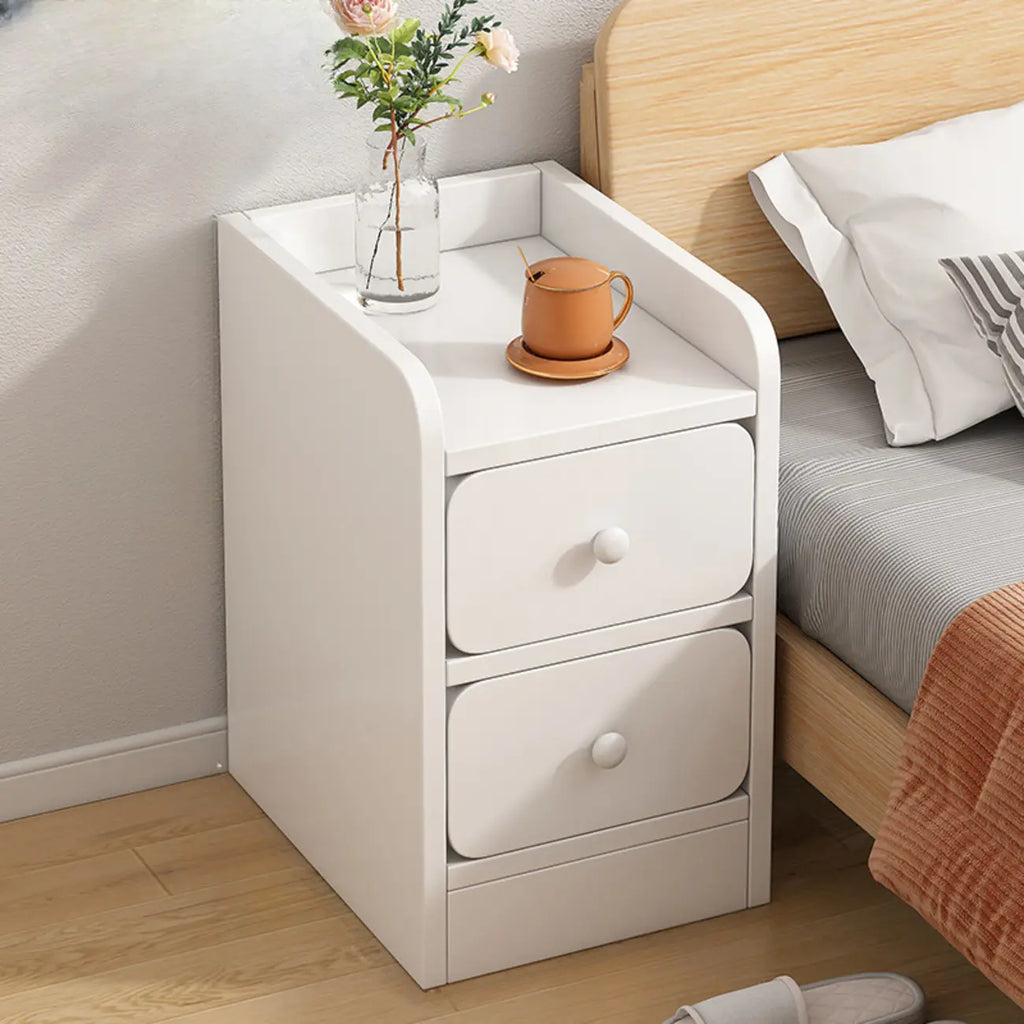 Table de chevet simple en bois naturel blanc à 2 tiroirs