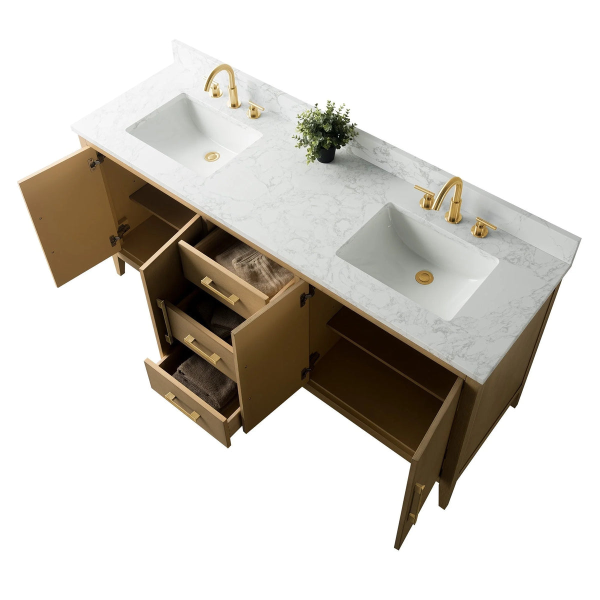 Meuble-lavabo de salle de bain Vanity Art 72 po à double vasque avec dessus en marbre reconstitué