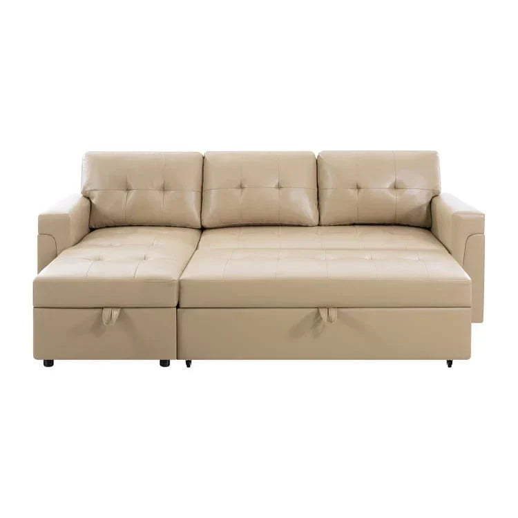 Canapé d'angle réversible convertible avec lit gigogne, méridienne de rangement et pieds durables