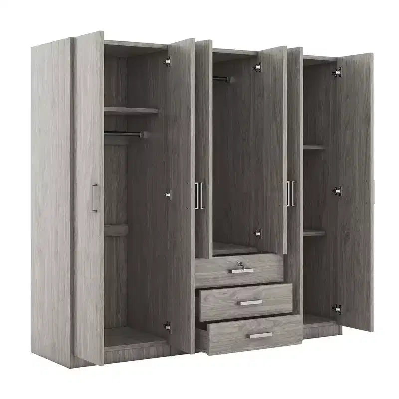 Armoire 6 portes en bois avec tiroirs pour chambre à coucher