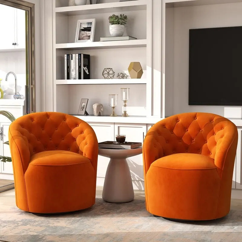 Fauteuil pivotant à 360 degrés en velours moderne SEYNAR avec dossier capitonné (lot de 2)