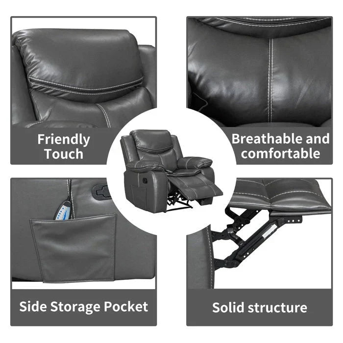 Fauteuil inclinable massant et chauffant en cuir, assise large et durable