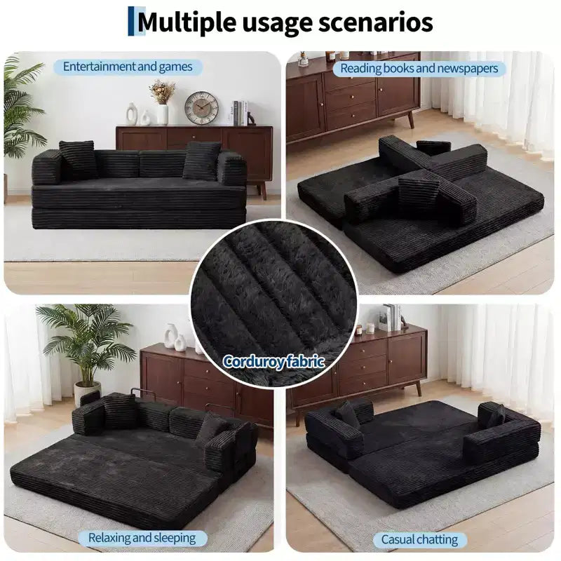 Canapé-Lit Convertible 5-en-1 de 80,7 po – Velours Côtelé, 1200 lb, Aucun Assemblage Requis