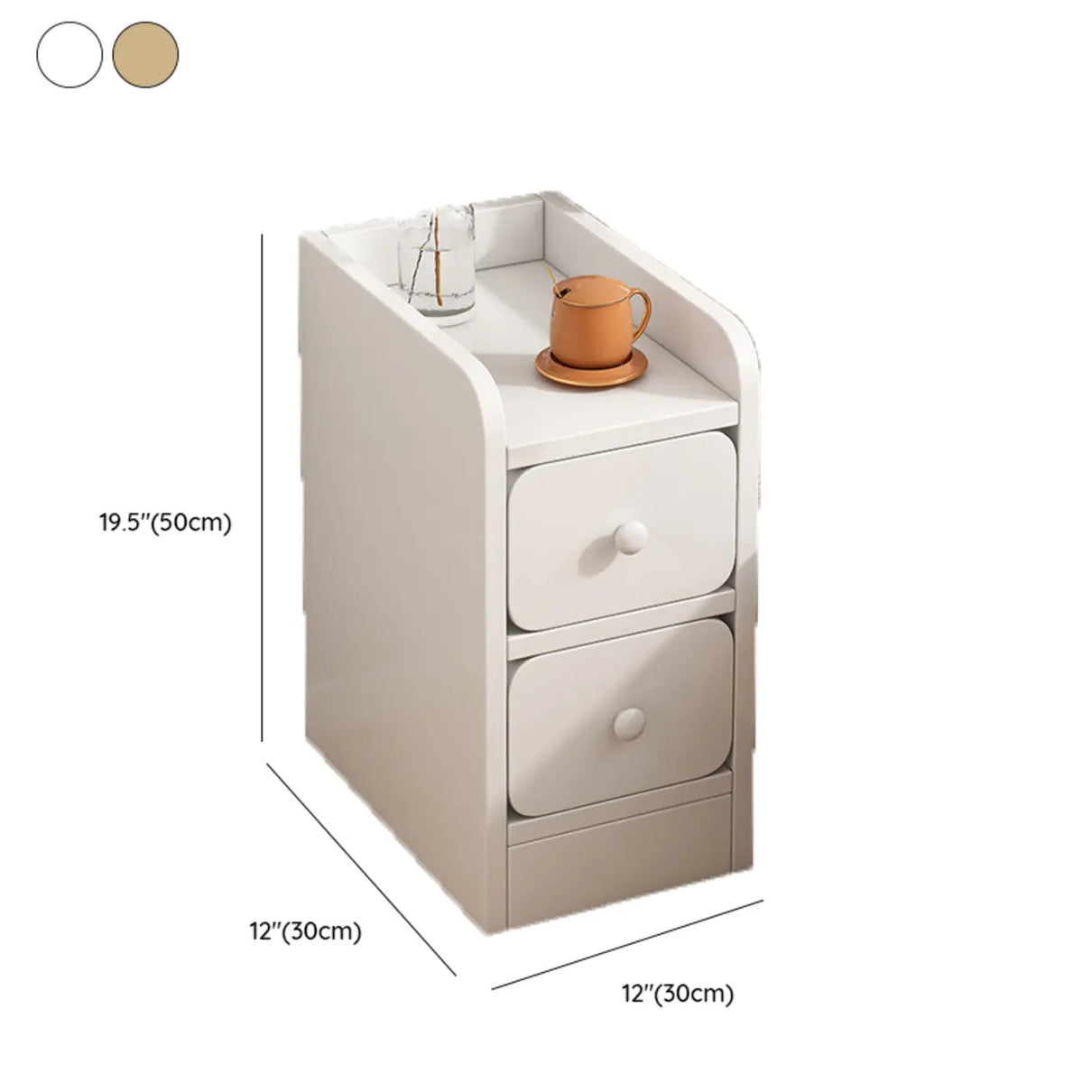Table de chevet simple en bois naturel blanc à 2 tiroirs