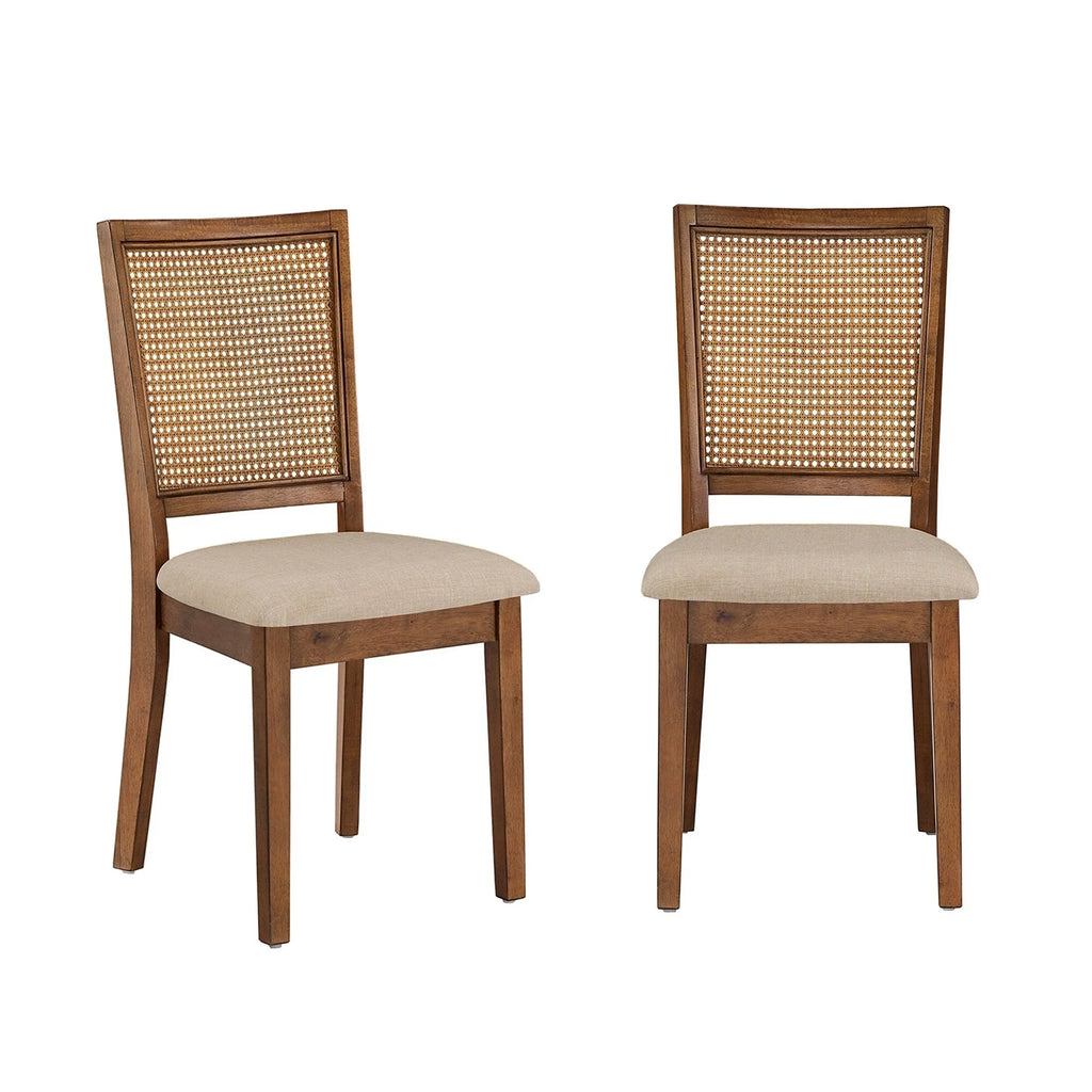 Chaises de salle à manger Ronda en lin beige et dossier en rotin (Lot de 2)