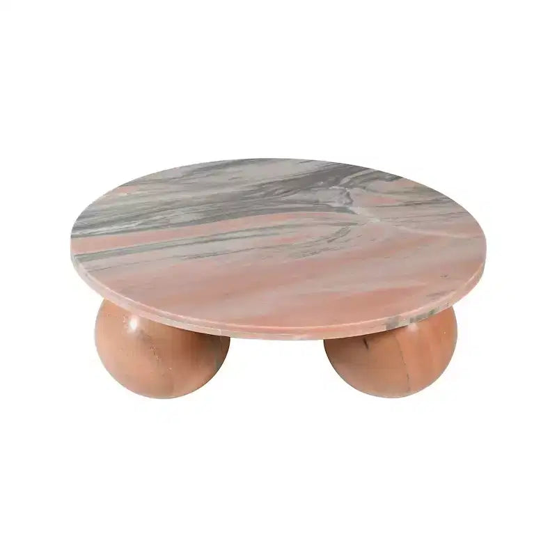 Table basse ronde en marbre avec pieds sphériques, multicolore, 4-6 places
