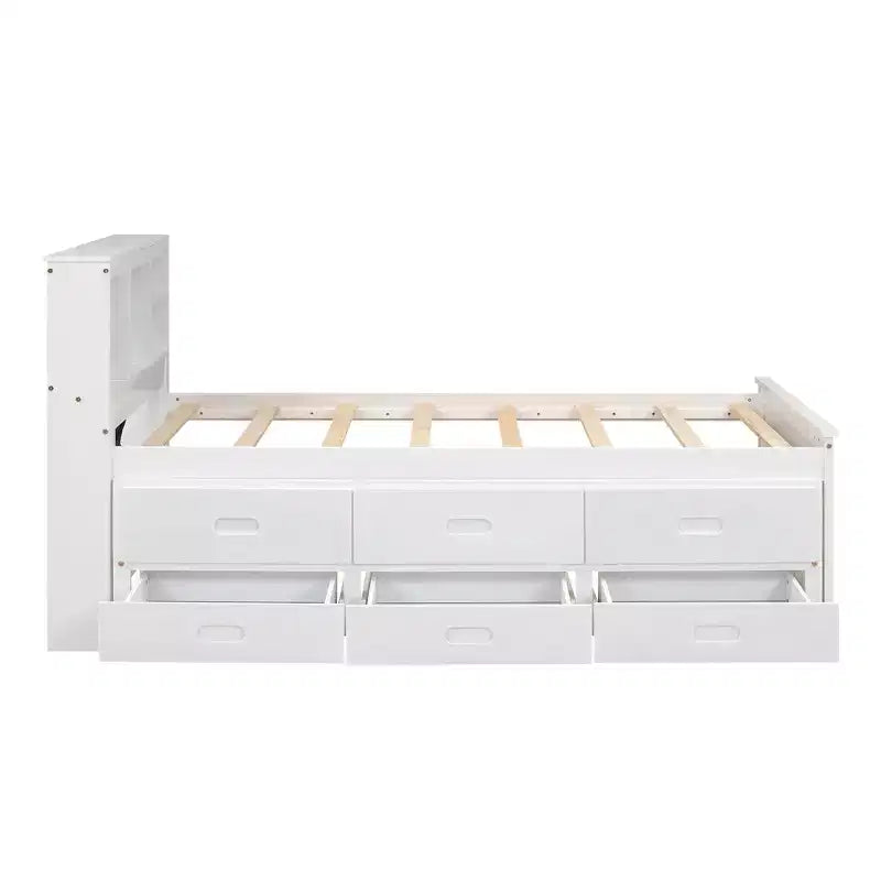 Lit plateforme avec lit gigogne et tiroirs, lit plateforme de rangement avec USB, lit plateforme en bois avec bibliothèque