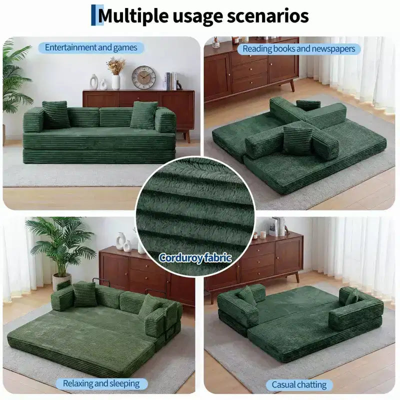 Canapé-Lit Convertible 5-en-1 de 80,7 po – Velours Côtelé, 1200 lb, Aucun Assemblage Requis