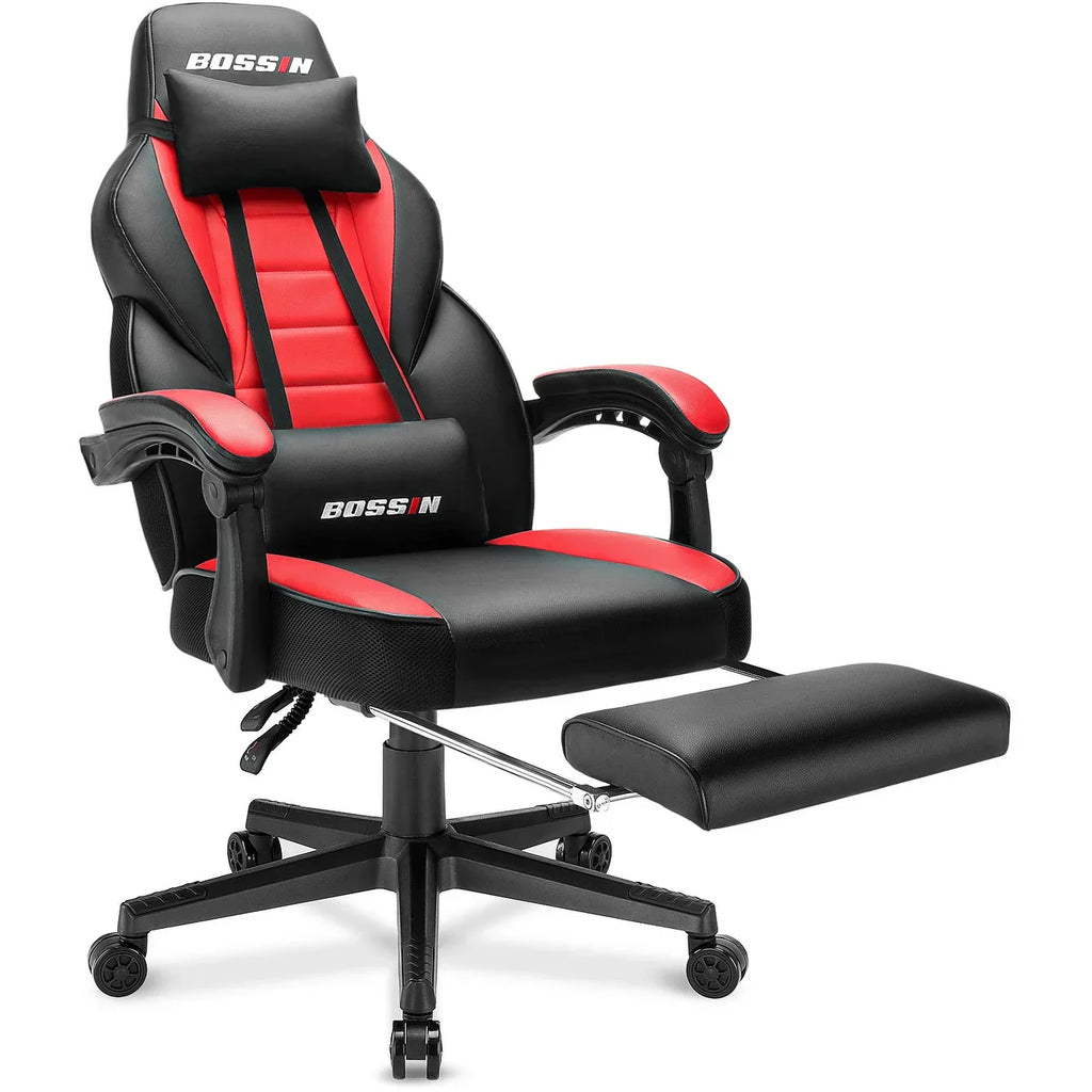 Chaise de jeu style course BOSSIN, fauteuil gamer grande taille 300 lb, chaise d'ordinateur à dossier haut