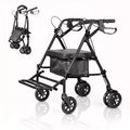 Fauteuil roulant pliable portable pour adultes, capacité de 135 kg, 6 roues, hauteur réglable, rangement sous le siège, siège et repose-pieds confortables