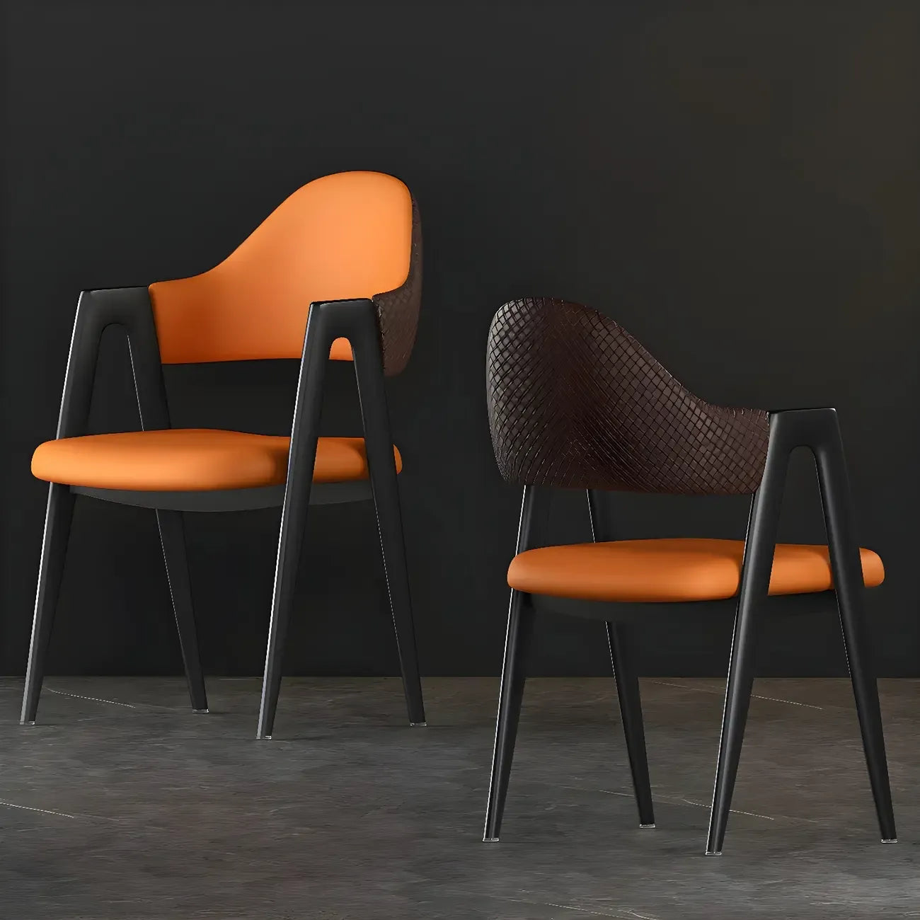 Chaise de salle à manger moderne en cuir à dossier ouvert et incurvé avec accoudoirs