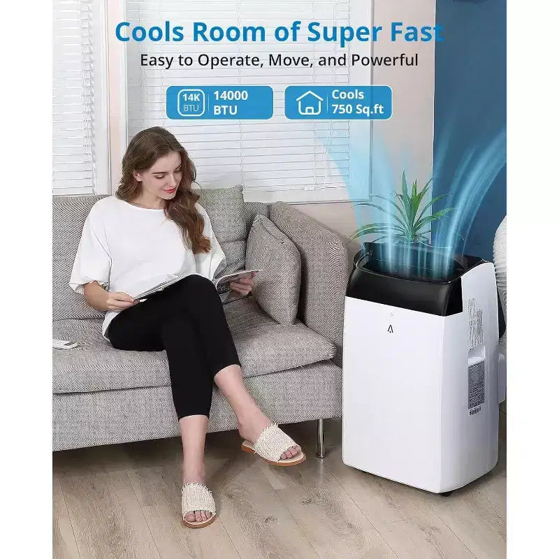 Climatiseur portable 14 000 BTU, unité de climatisation 3-en-1 pour pièces jusqu'à 70 m² avec déshumidificateur