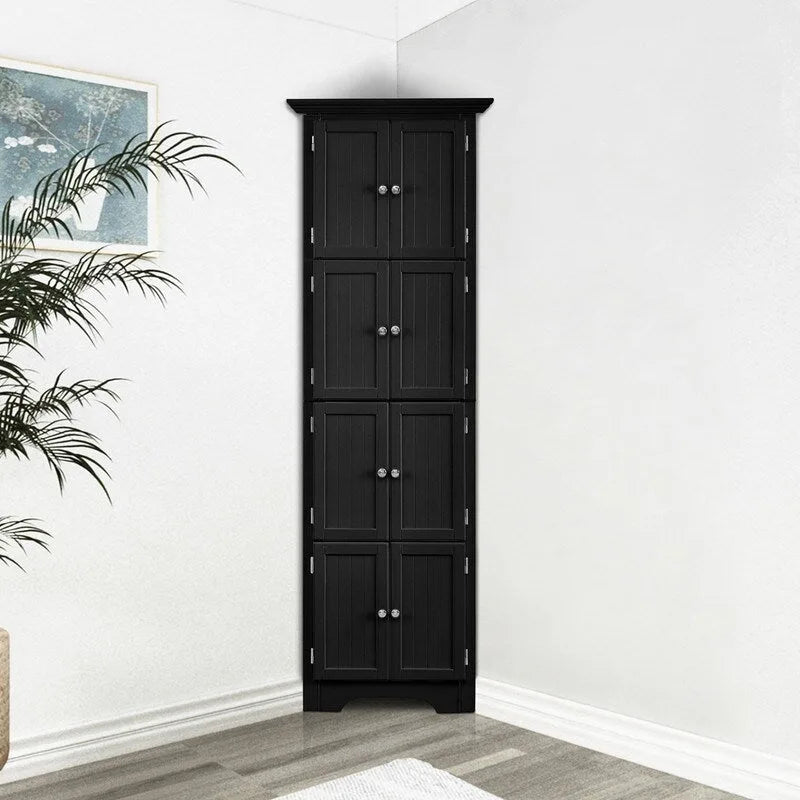 Meuble d'angle de rangement haut avec 8 portes et 4 étagères