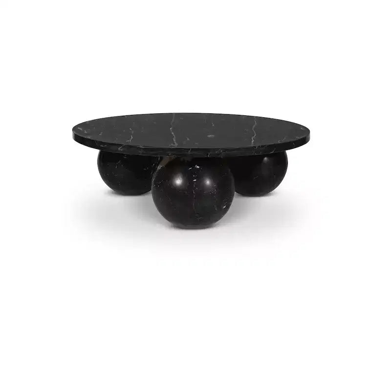 Table basse ronde en marbre avec pieds sphériques, multicolore, 4-6 places