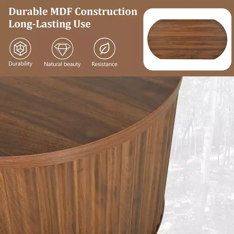 Table basse relevable de 120 cm avec compartiment de rangement caché, ovale, marron