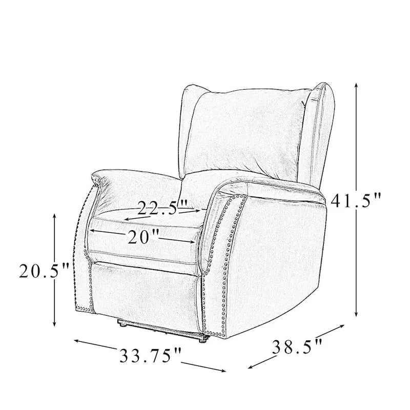 Fauteuil inclinable électrique en cuir véritable avec port USB – Ensemble de 2 fauteuils à oreilles cloutés
