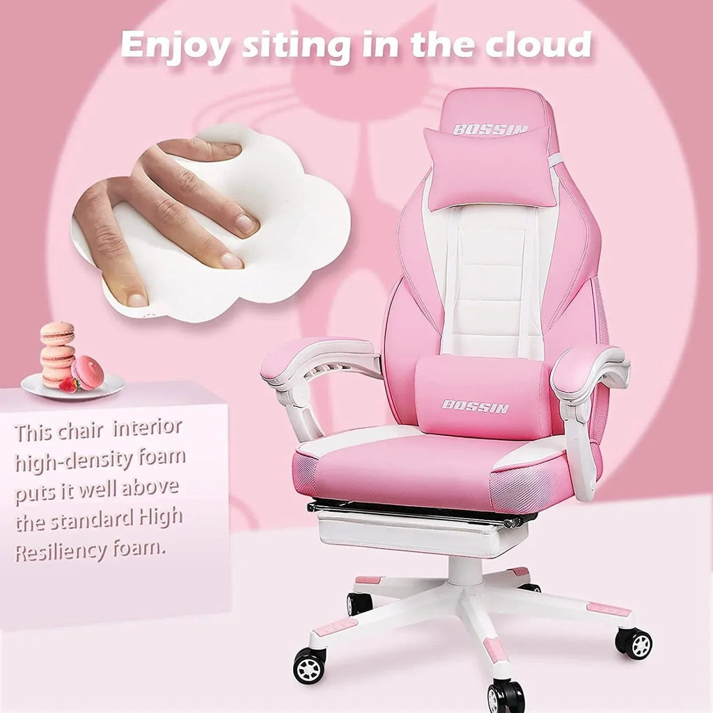 Chaise de jeu style course BOSSIN, fauteuil gamer grande taille 300 lb, chaise d'ordinateur à dossier haut