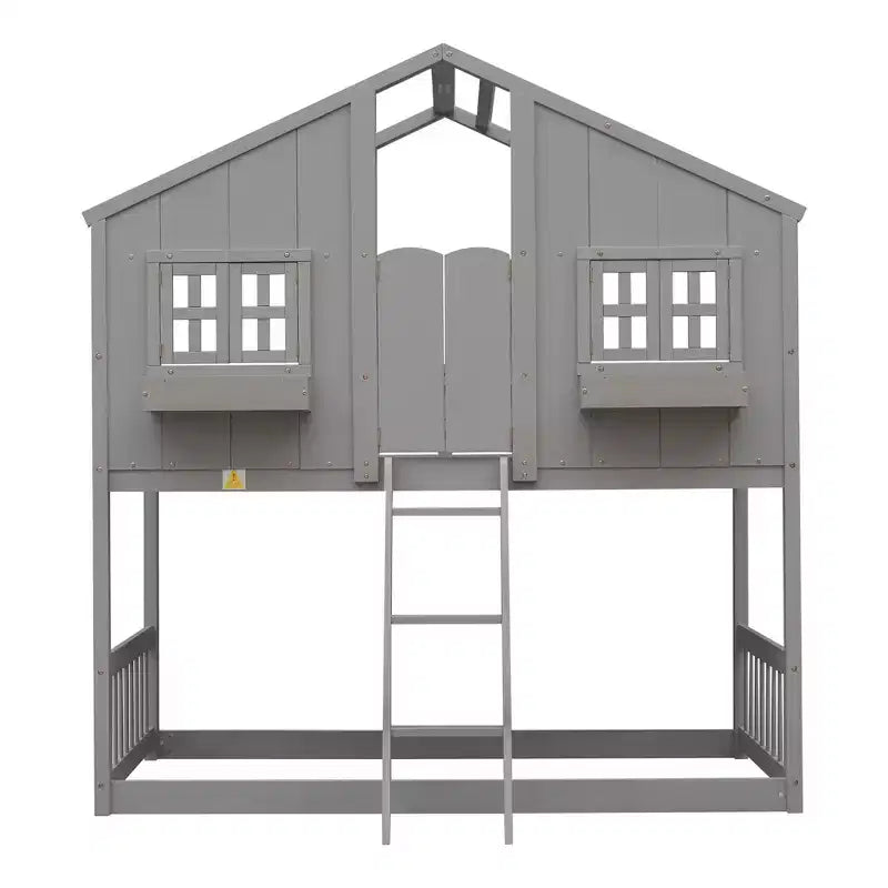 Lit mezzanine cabane de taille double, lit mezzanine cabane en bois avec échelle et barrières de sécurité pour enfants