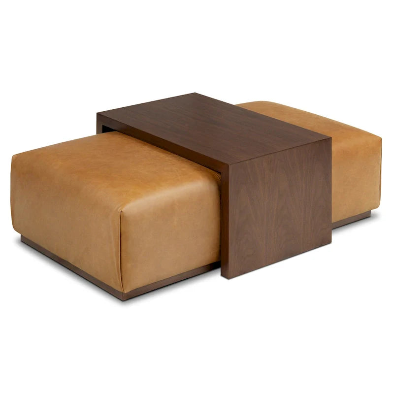 Ottoman Poly & Bark Jarmo avec table en noyer réglable – Cuir pleine fleur véritable italien
