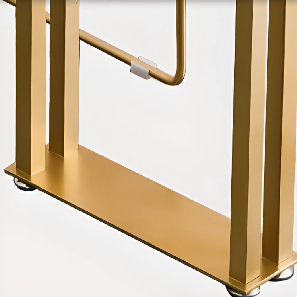 Table de bar rectangulaire de luxe en bois avec base luge dorée pour salle à manger