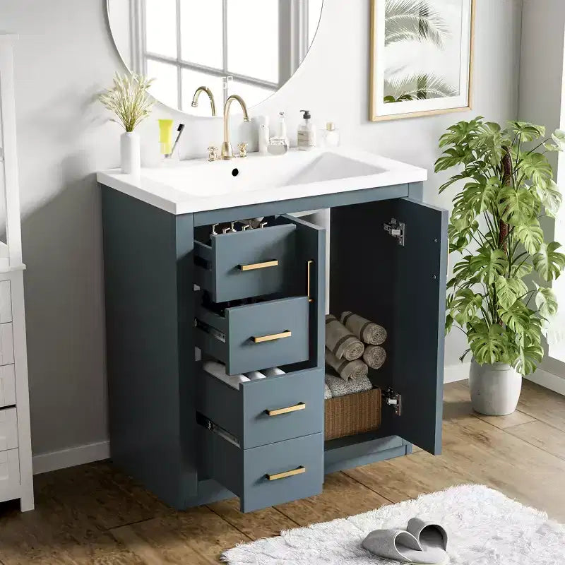 Meuble-lavabo simple de 30 po avec armoire et 3 tiroirs – Noir / Bleu / Vert / Indigo / Blanc