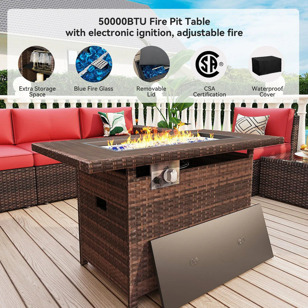 Ensemble de mobilier de jardin 13 pièces avec table brasero de 44 pouces