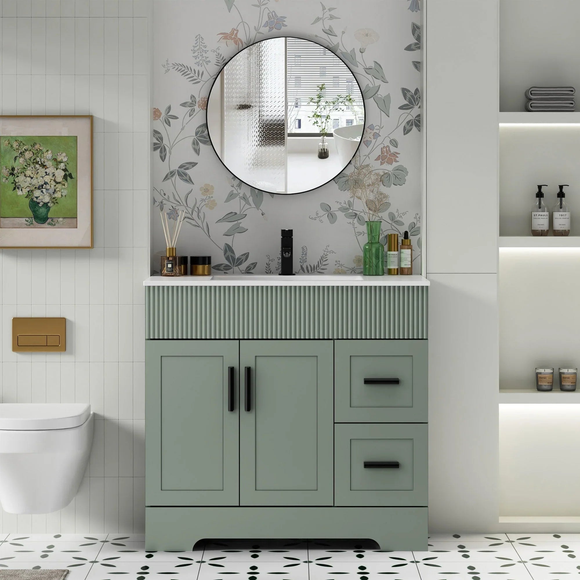 Meuble-lavabo de salle de bain Wavy Line 30/36/48 avec évier et robinet