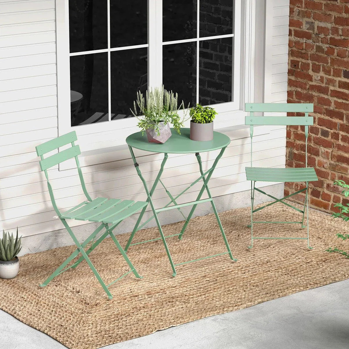 Ensemble bistrot pliant en métal 3 pièces, salon de conversation intérieur/extérieur résistant aux intempéries pour patio, cour, jardin