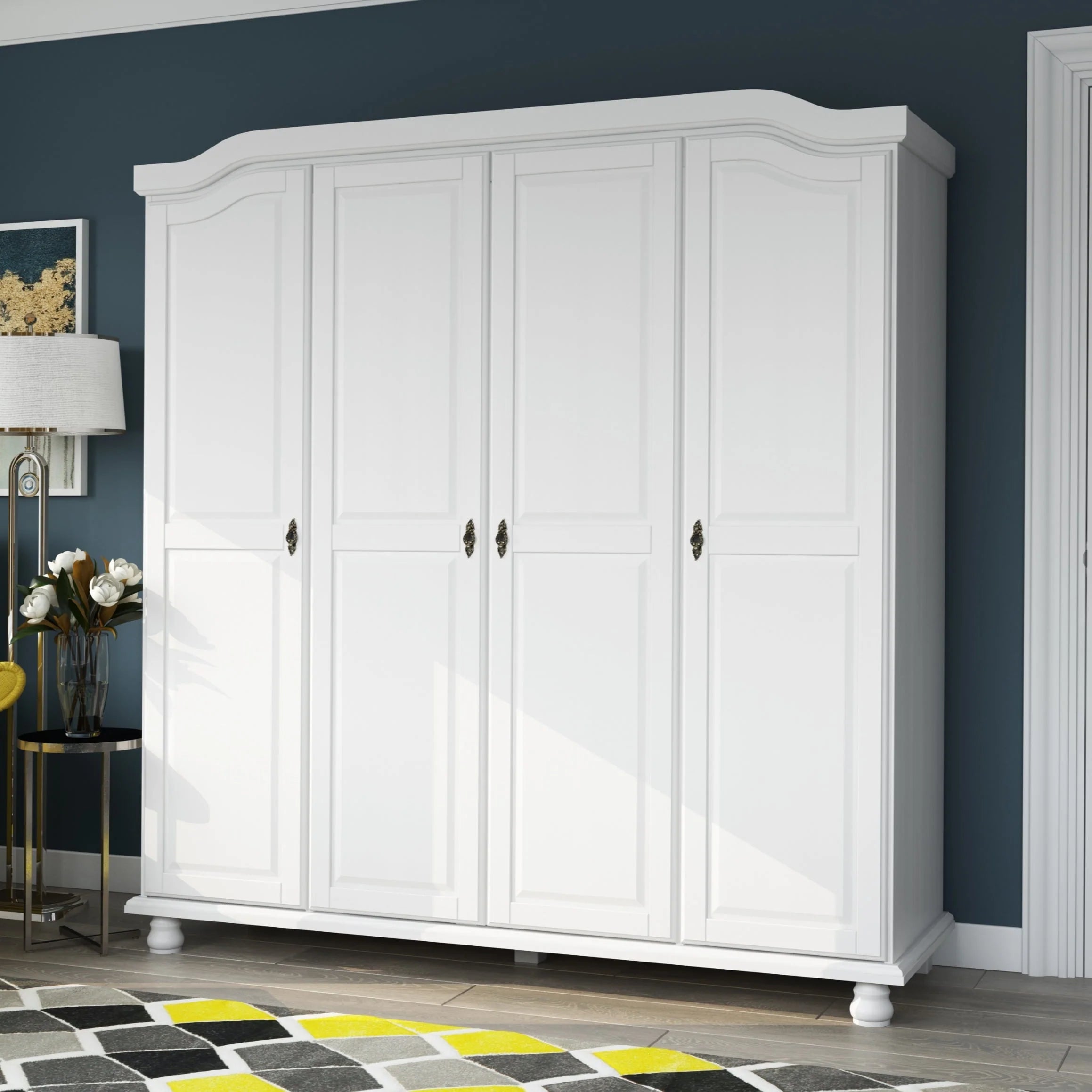 Palace Imports Kyle Armoire 4 portes 100 % en bois massif avec portes en bois massif ou portes miroir