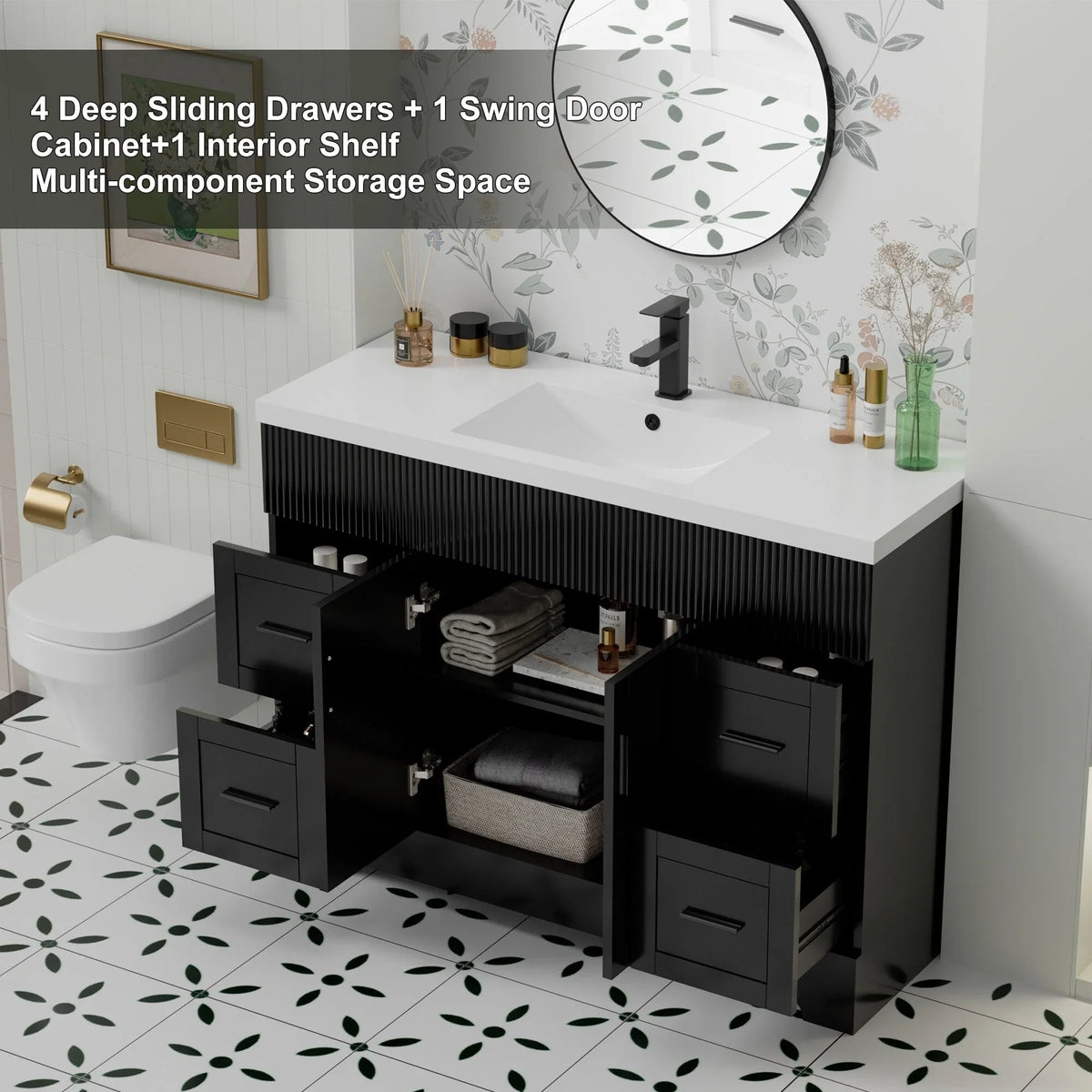 Meuble-lavabo de salle de bain Wavy Line 30/36/48 avec évier et robinet