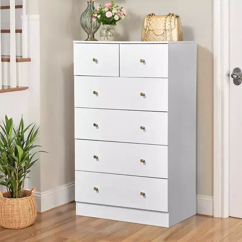 Grande commode à 6 tiroirs Karl Home pour chambre à coucher et commode à tiroirs avec construction robuste en bois, organisateur de rangement pour placard, en blanc