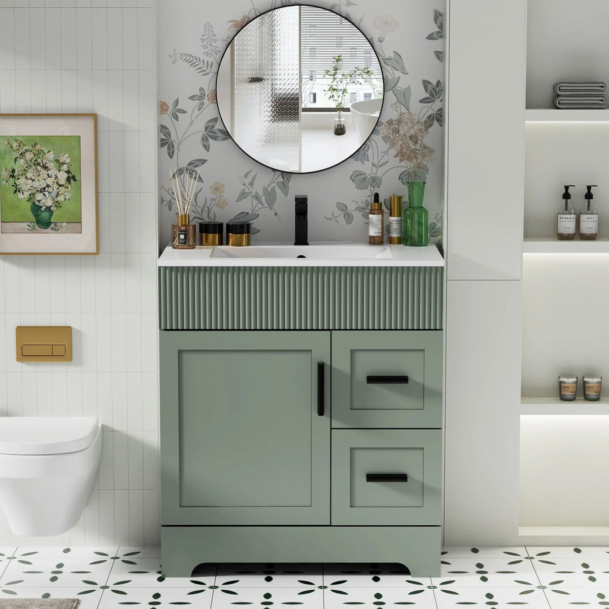 Meuble-lavabo de salle de bain Wavy Line 30/36/48 avec évier et robinet
