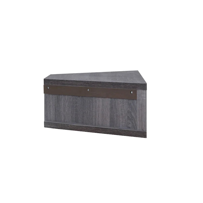 Meuble TV d'angle flottant de 119 cm, 3 étagères, style transitionnel, fixation murale gain de place
