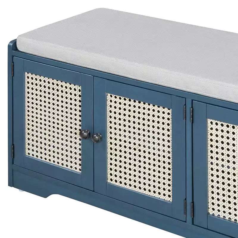 Banc de rangement rustique en bois Whisen, banc à chaussures d'entrée avec coussin amovible, étagères réglables