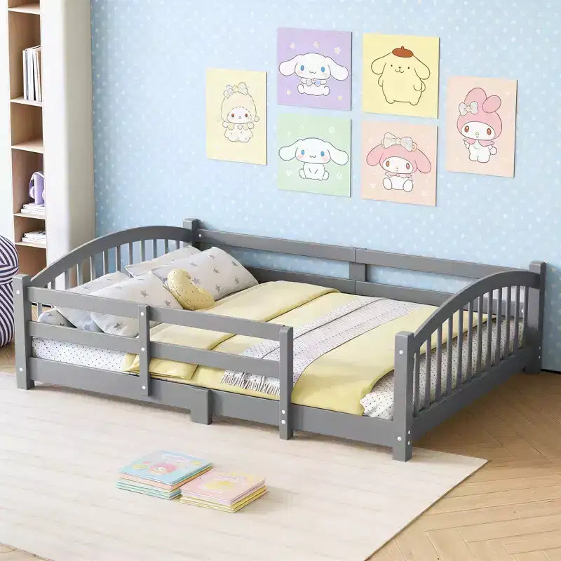 Lit bas Montessori pleine grandeur Luxystar avec barrières de sécurité et tête de lit