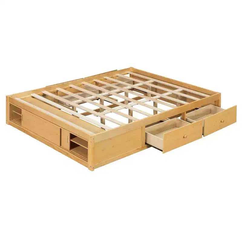 Cadre de lit plateforme Whisen Queen avec 4 tiroirs de rangement et rangement dans le pied de lit
