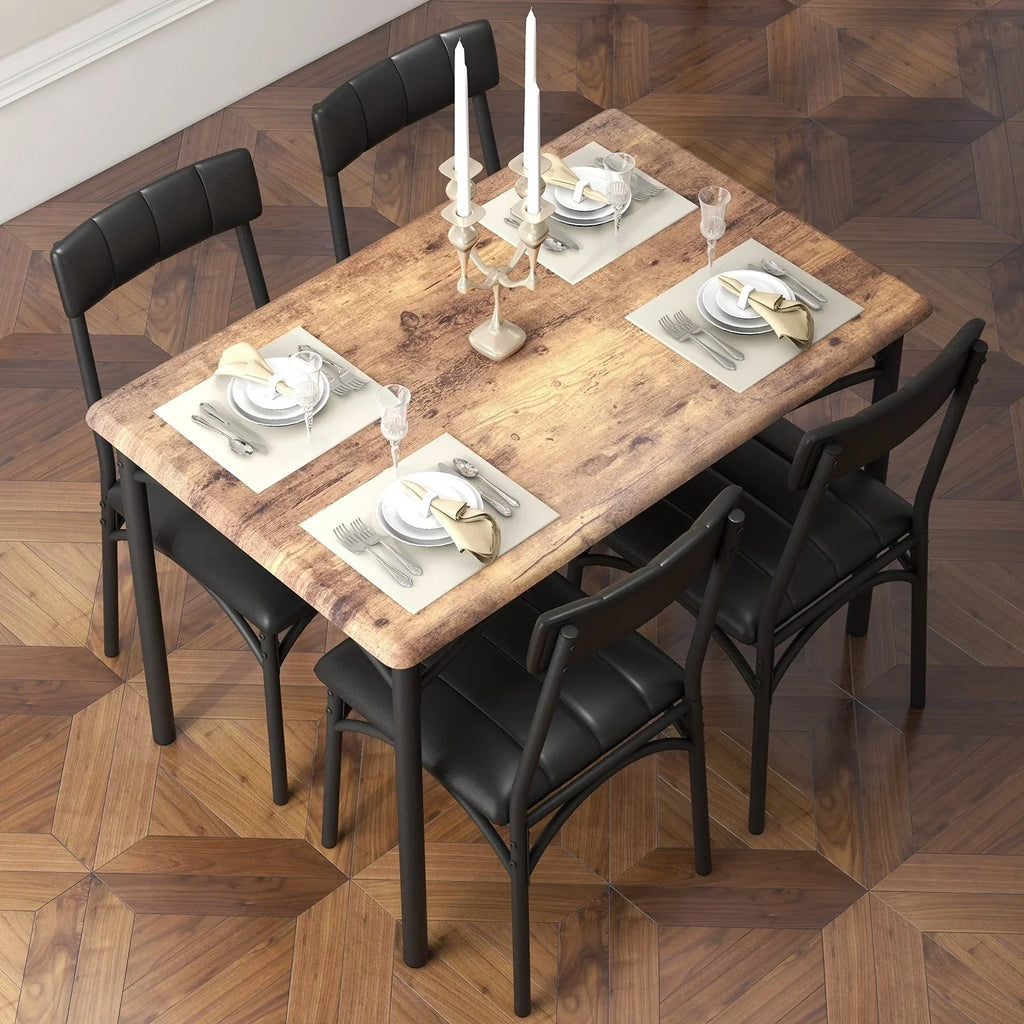 Ensemble table de salle à manger rectangulaire pour 4 avec chaises rembourrées