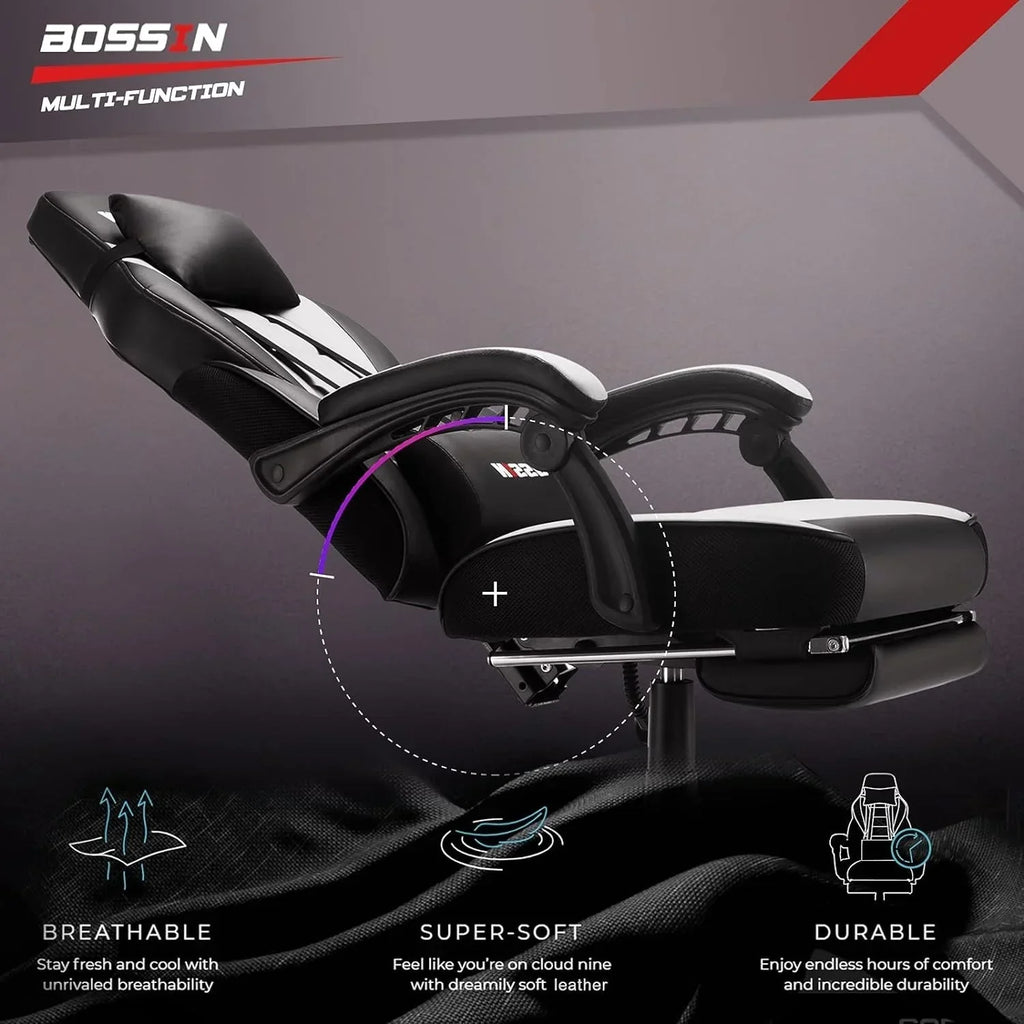 Chaise de jeu style course BOSSIN, fauteuil gamer grande taille 300 lb, chaise d'ordinateur à dossier haut
