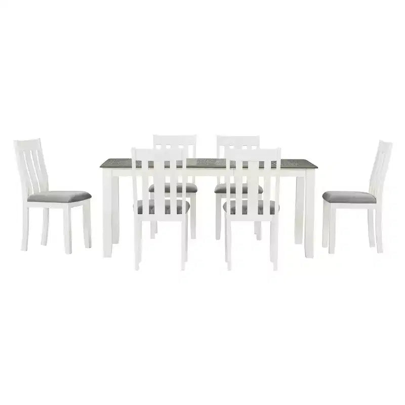 Ensemble de salle à manger extensible de style ferme pour 6 personnes, table rectangulaire et 6 chaises rembourrées
