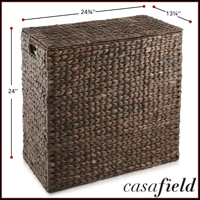 Panier à linge Casafield à 2 sections avec couvercle et sacs de doublure amovibles, trieur de linge tressé en jacinthe d'eau pour vêtements