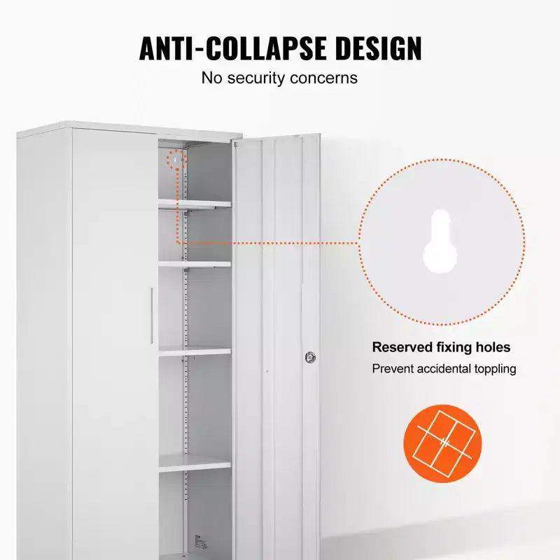 Armoire de rangement en métal VEVOR, armoire de rangement en acier verrouillable avec 2 portes magnétiques et 4 étagères réglables, armoire métallique de 71'' de capacité 200 lbs, blanche