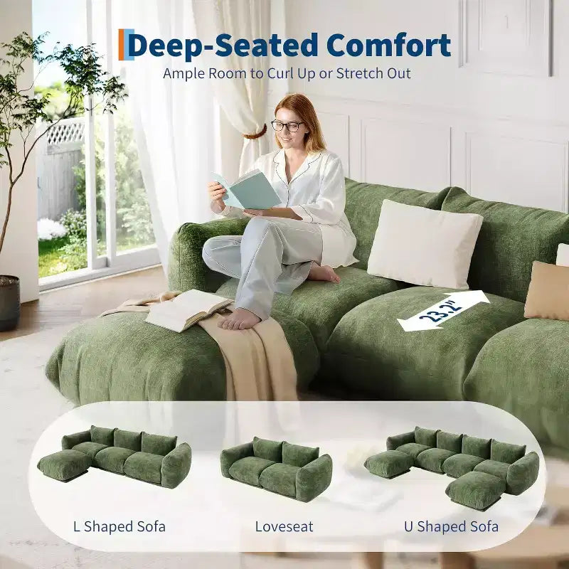 Canapé d'amour modulaire en tissu chenille, canapé nuage 2 places avec éponge haute résilience, canapé sans armature pour petit espace