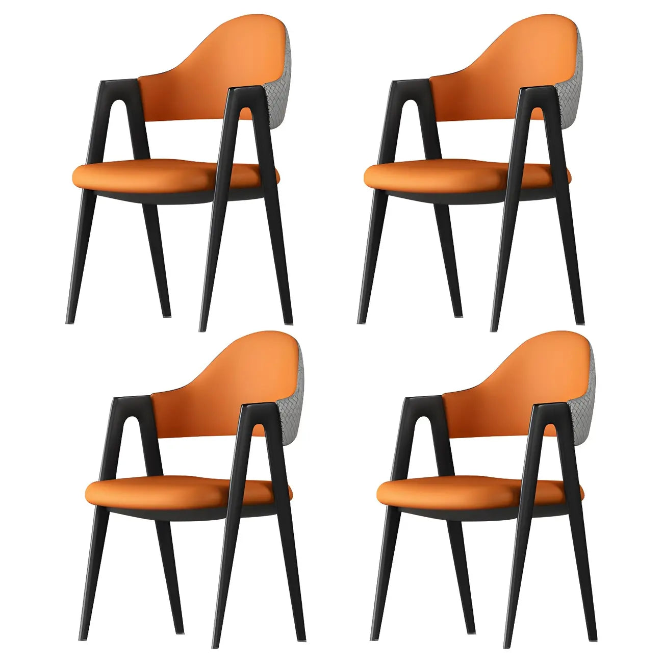 Chaise de salle à manger moderne en cuir à dossier ouvert et incurvé avec accoudoirs