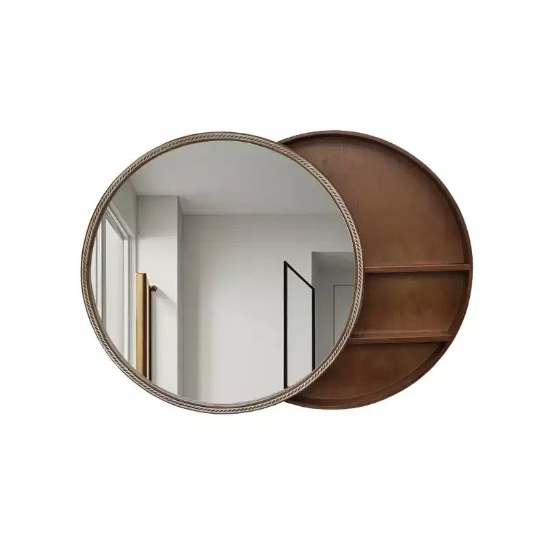 23.6 Miroir mural rond coulissant moderne avec rangement, miroir de courtoisie peu encombrant pour salle de bain, miroir décoratif pour salon