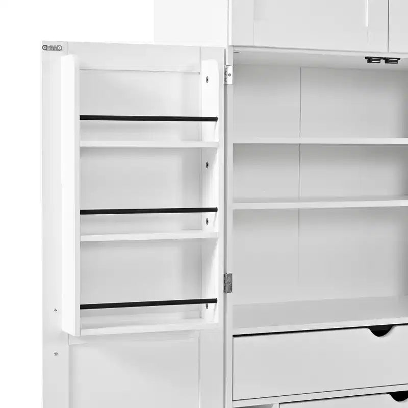 Garde-manger de cuisine autoportant 77H, armoire de rangement de style ferme avec étagères réglables, étagères de porte, tiroirs et casiers à vin - ModernLuxe