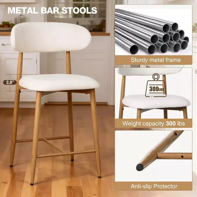 Tabouret de bar hauteur comptoir avec siège rembourré et pieds en métal, chaise d'îlot de cuisine moderne de 66,8 cm
